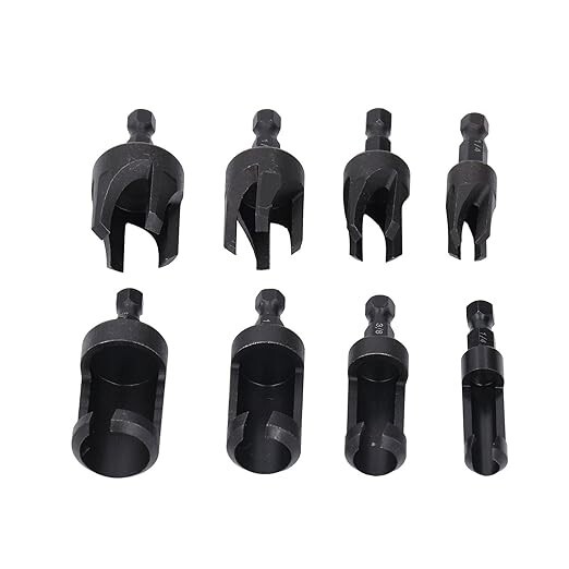 8Pcs Wood Plug Cutter Straight & Tapered Taper Drill Bit Set 1/4 Inch Hex Shank gallery