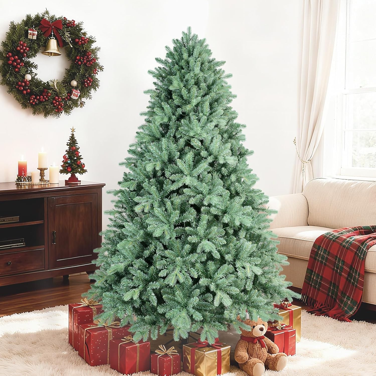 4-9 ft Blue Spruce Christmas Tree PE/PVC Artificial Xmas Tree for Home Decore gallery
