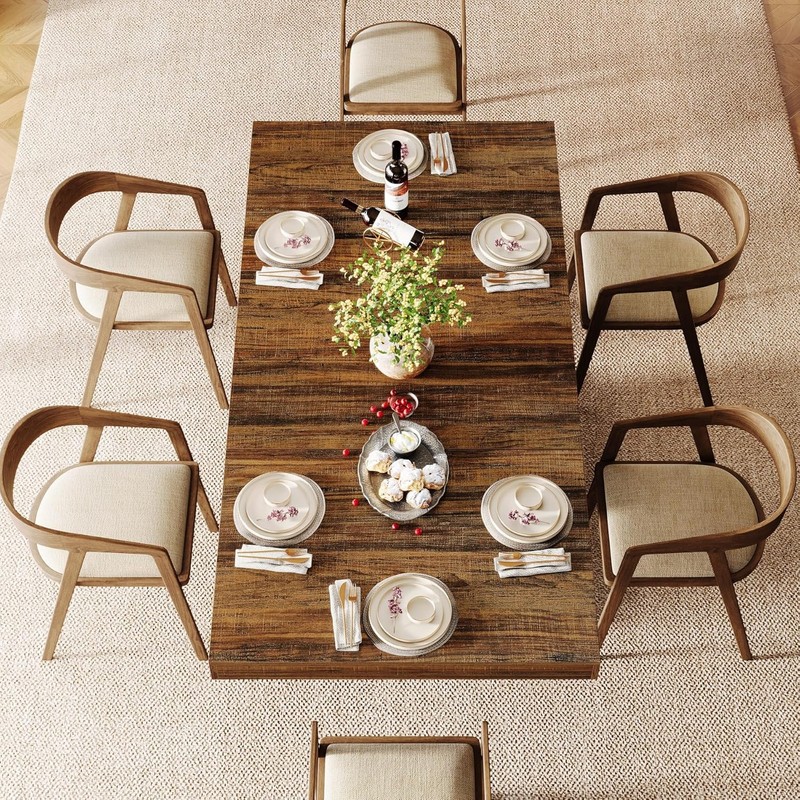 63-Inch Rectangular Dining Table Farmhouse Wooden Kitchen Table for 4-6 People gallery