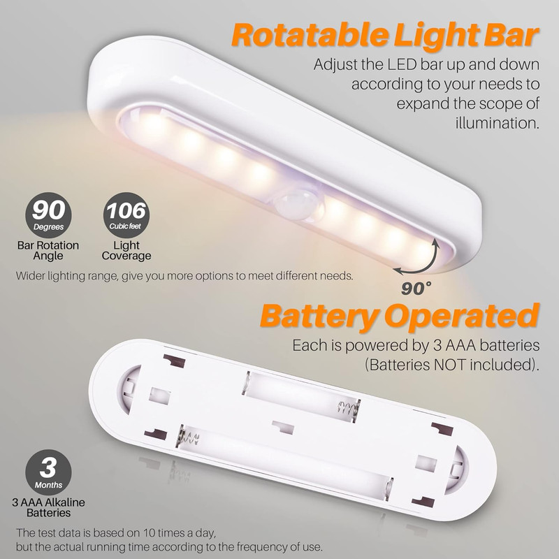 3 Pack 7” Motion Sensor Lights Indoor Battery Operated, Stick on LED Light for C gallery