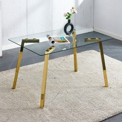 Modern Rectangular Glass Dining Table with Golden Legs 51×31.5×29.5in
