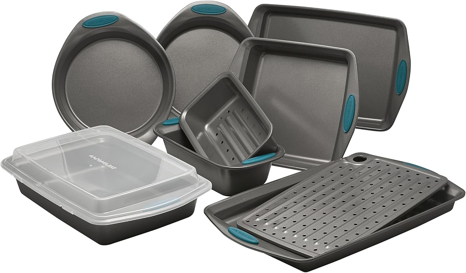 Bakeware Set Nonstick Oven Safe Steel Gray Marine Blue 10 Piece Cookie Cake Pan gallery