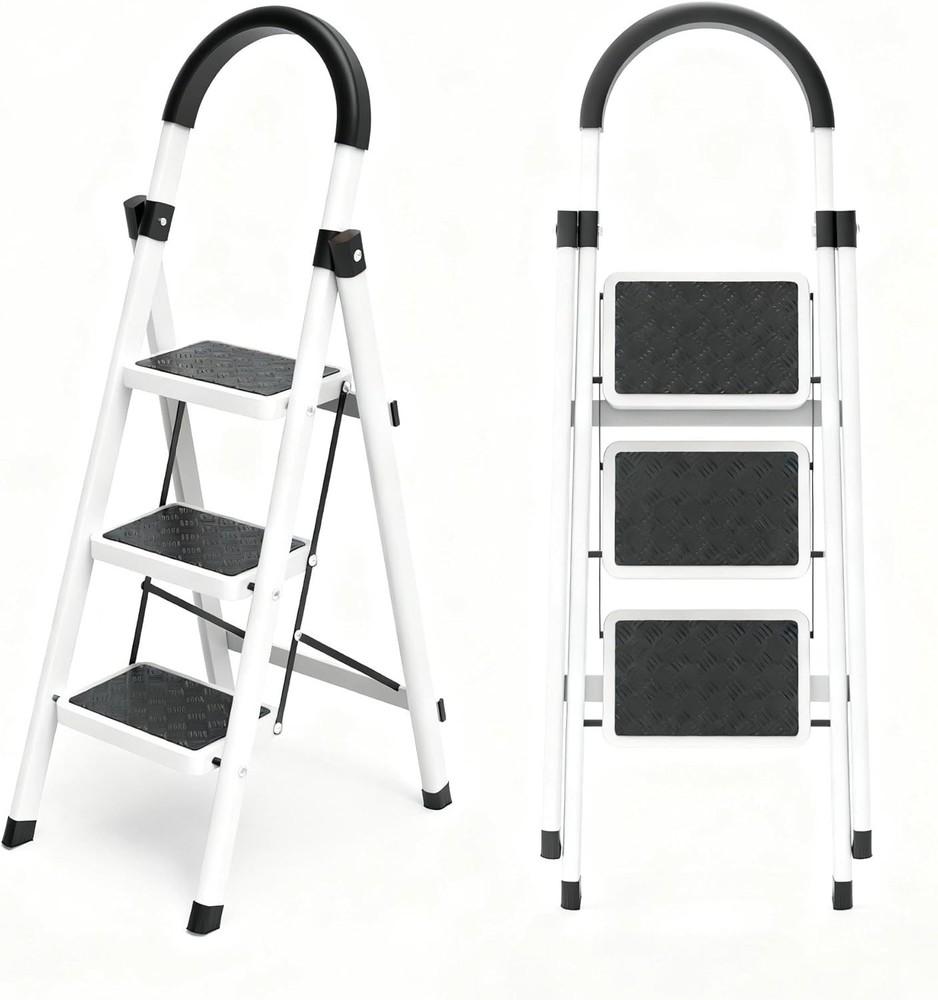 Escalera de tres peldaños resistente con pedal antideslizante 500 Pounds gris