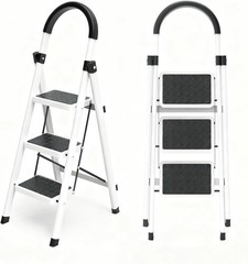 Escalera de tres peldaños resistente con pedal antideslizante 500 Pounds gris