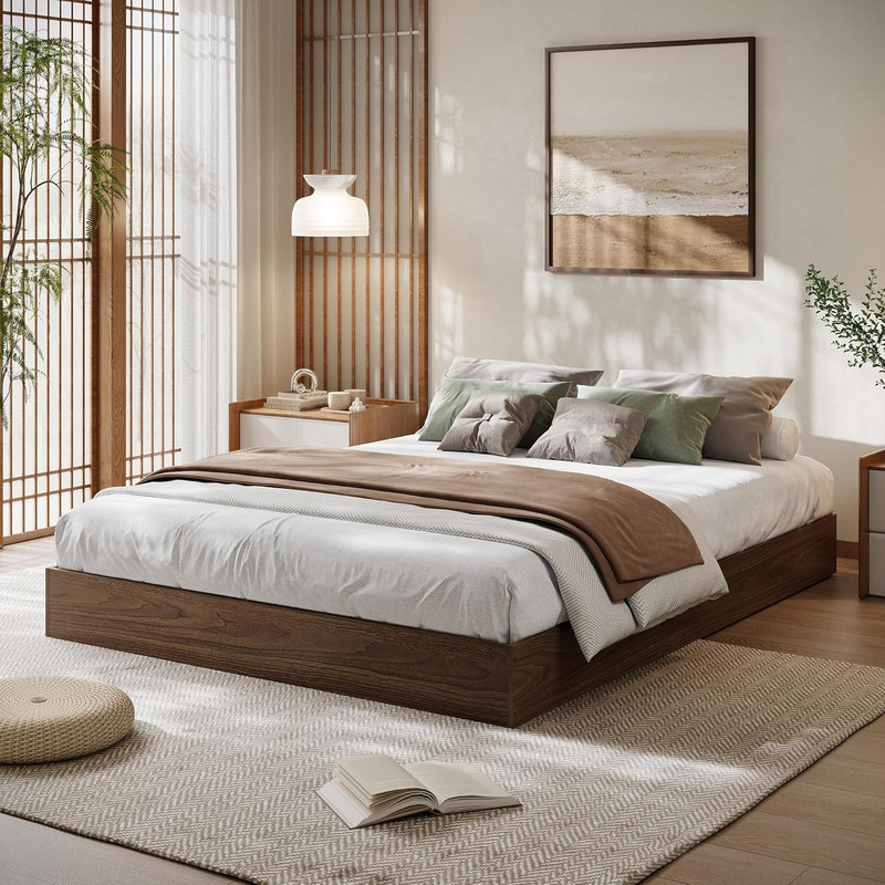 Queen Size Solid Wood Platform Bed, Modern Minimalist Floor-Standing Design with gallery