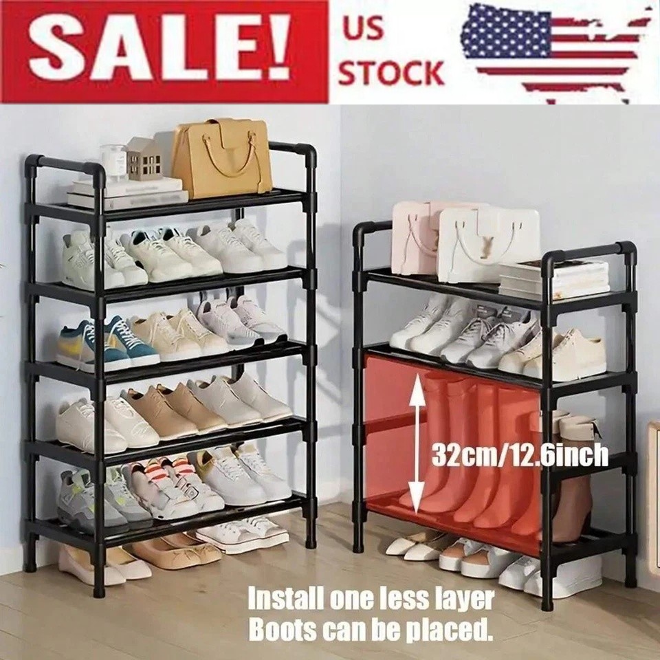 5-Layer Shoe Rack Black Shoe Storage Stand Simple Home Office Shoe Storage DIY gallery