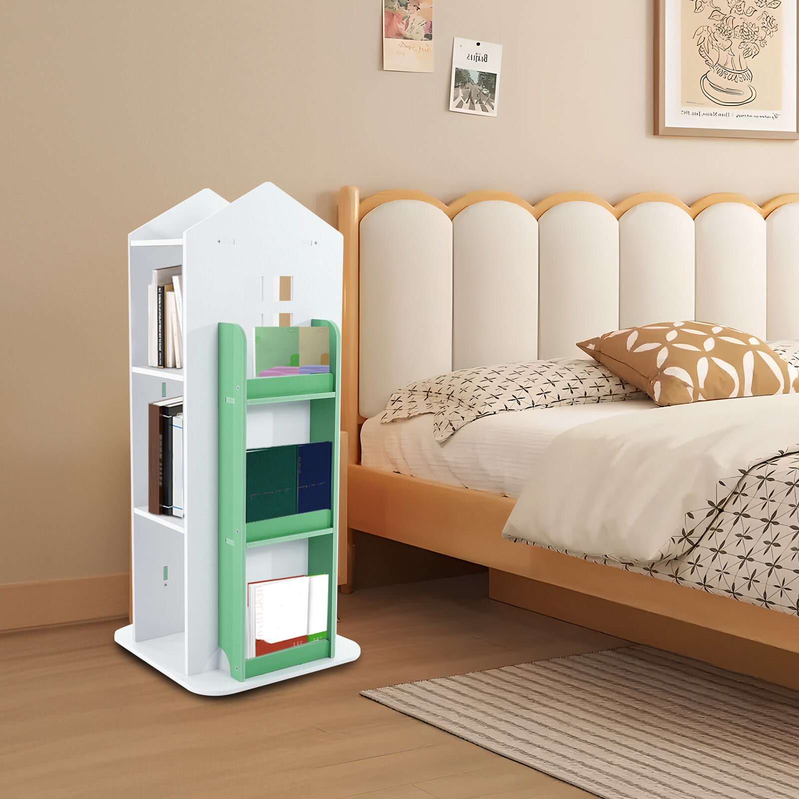 4-Tier Bookcase Storage Shelf 360° Rotating Bookshelf /Freestanding Display Rack gallery