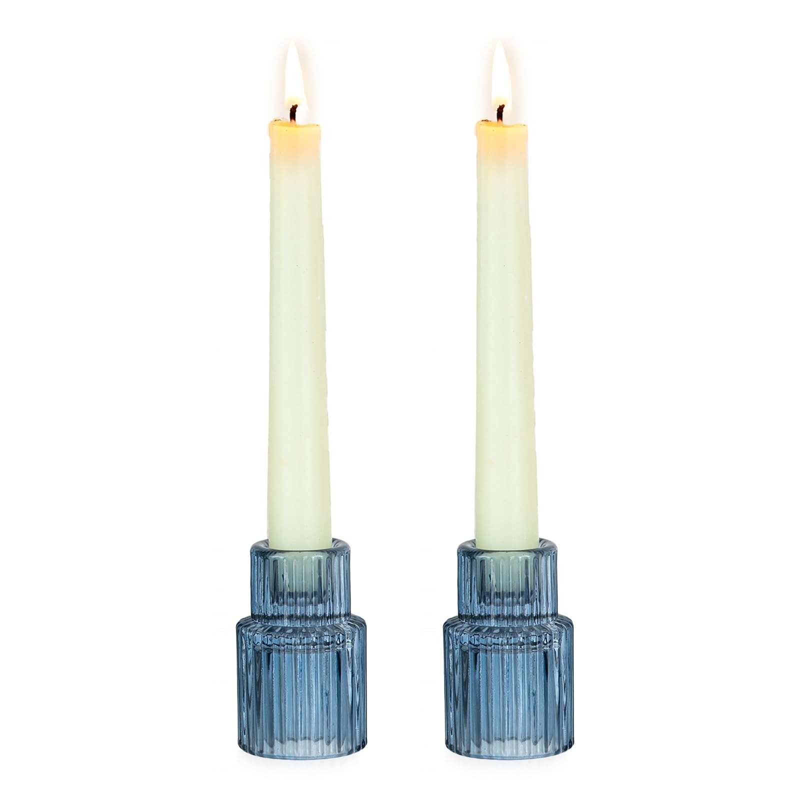 Glass Candlestick Candle Holder: 2PCS Blue Glass Taper Candle Holders for Tab... gallery