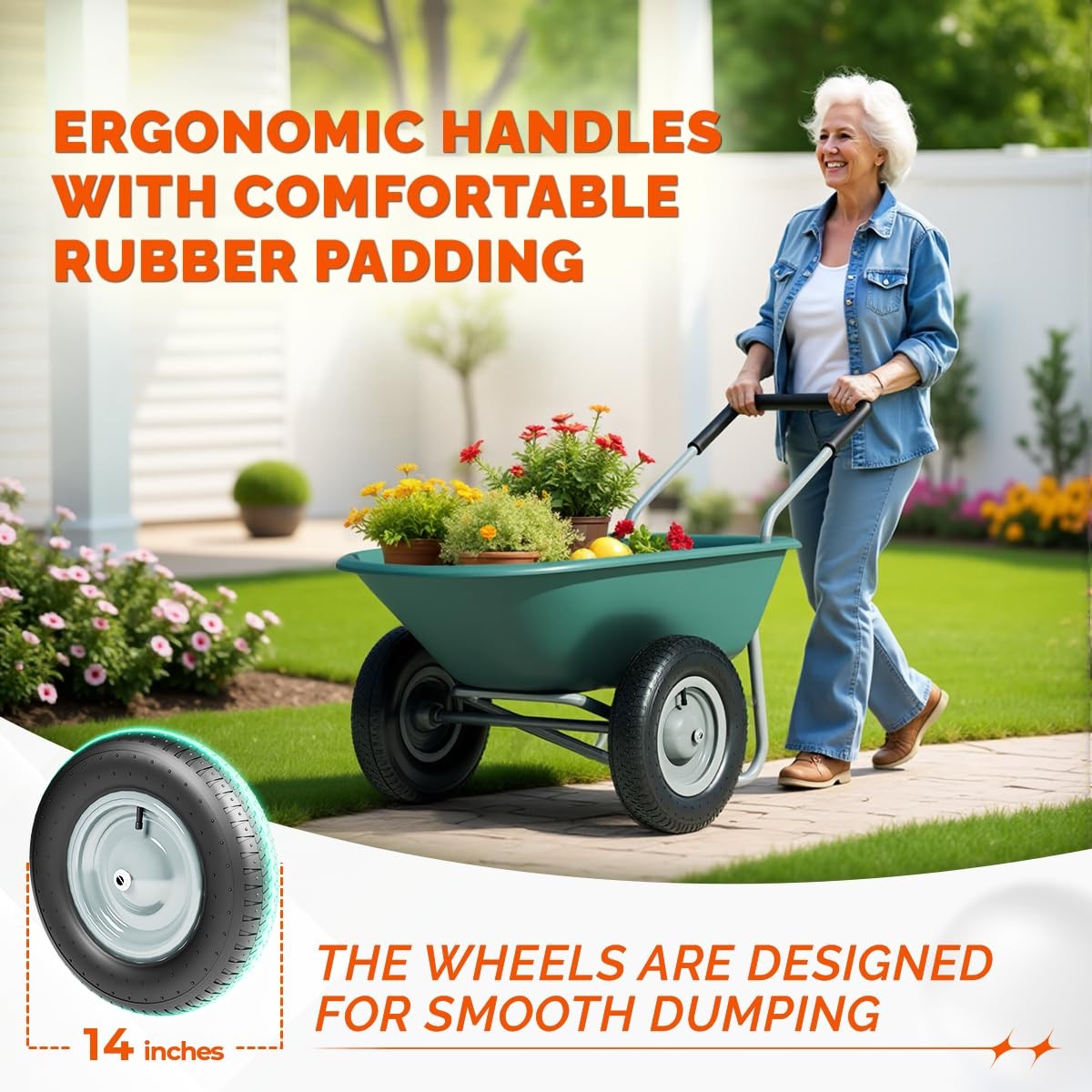 2 Wheel Wheelbarrow 14 Inch Pneumatic Tires Padded Handlebar ZKFS Upgrade Yard gallery