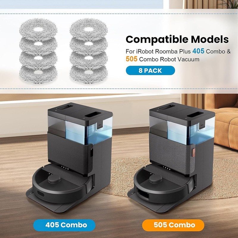 8 Pack Replacement Mop Pads Compatible with iRobot Roomba Plus 405 Combo / 505 C gallery