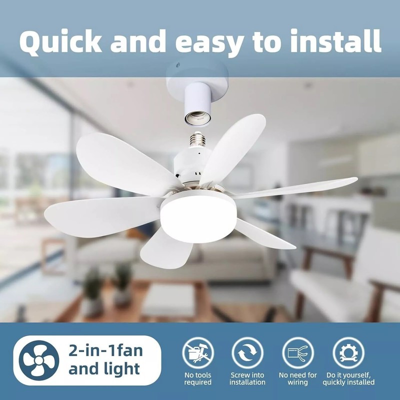 2-in-1 E27 Socket Fan Light with Remote Screw in Ceiling Fans LED Light Bulb Fan gallery