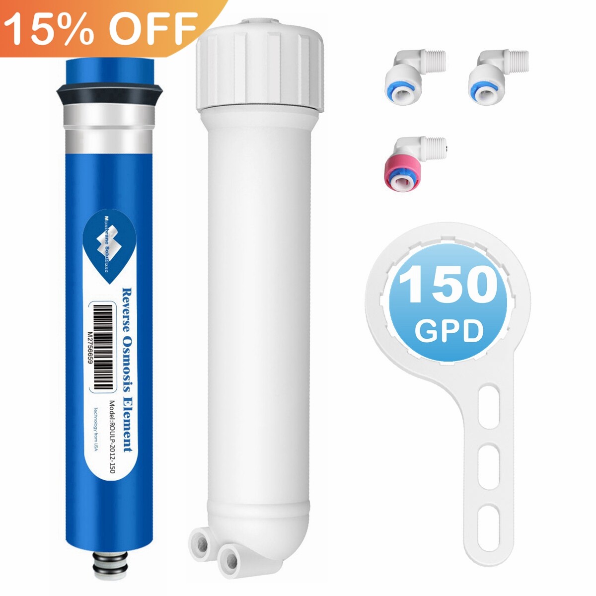 150 GPD RO Membrane Reverse Osmosis System Water Filter Housing+Fittings+Wrench gallery