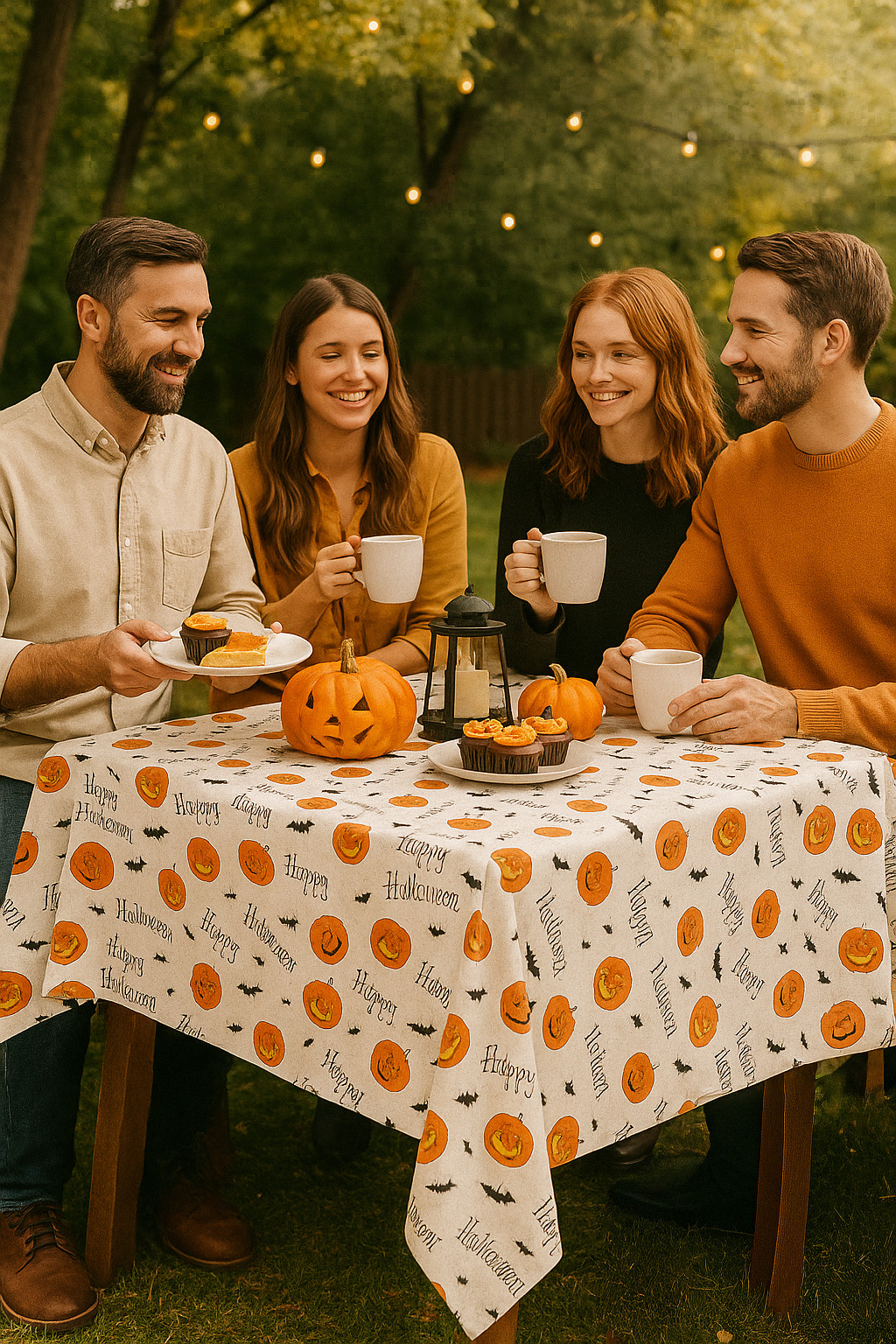 Halloween Vinyl Tablecloth with Polyester Flannel Backing Pumpkins 52 x 90 in gallery