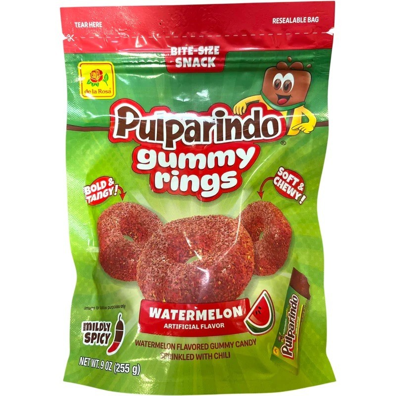 Pulparindo Gummy Rings Sprinkled With Chili 9oz De La Rosa Mexican Candy Gomitas gallery