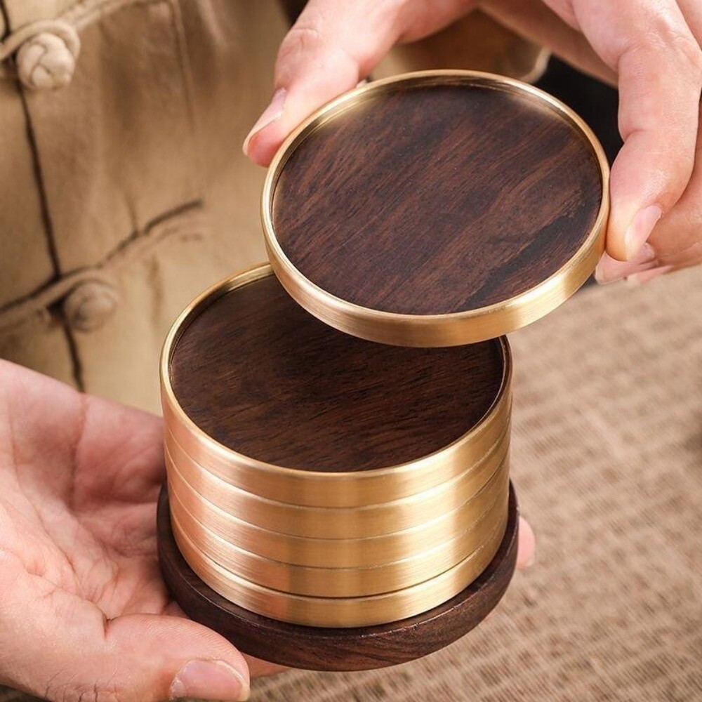 Plain Round Wooden Coaster Handcrafted Solid Wood Tea Cup Pad Non-slip Drink Mat gallery