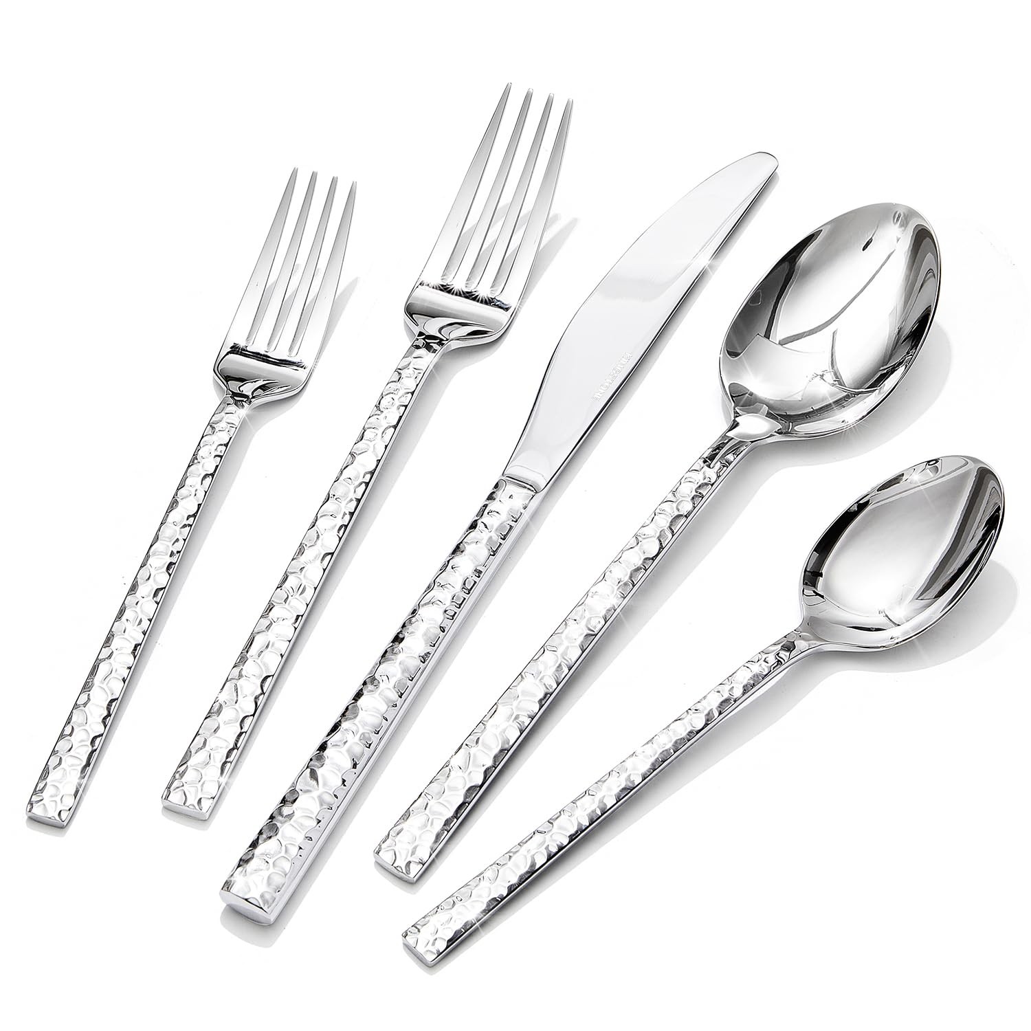 18/10 Stainless Steel Flatware Set 20pc Hammered Silver Dining Cutlery (78 gallery