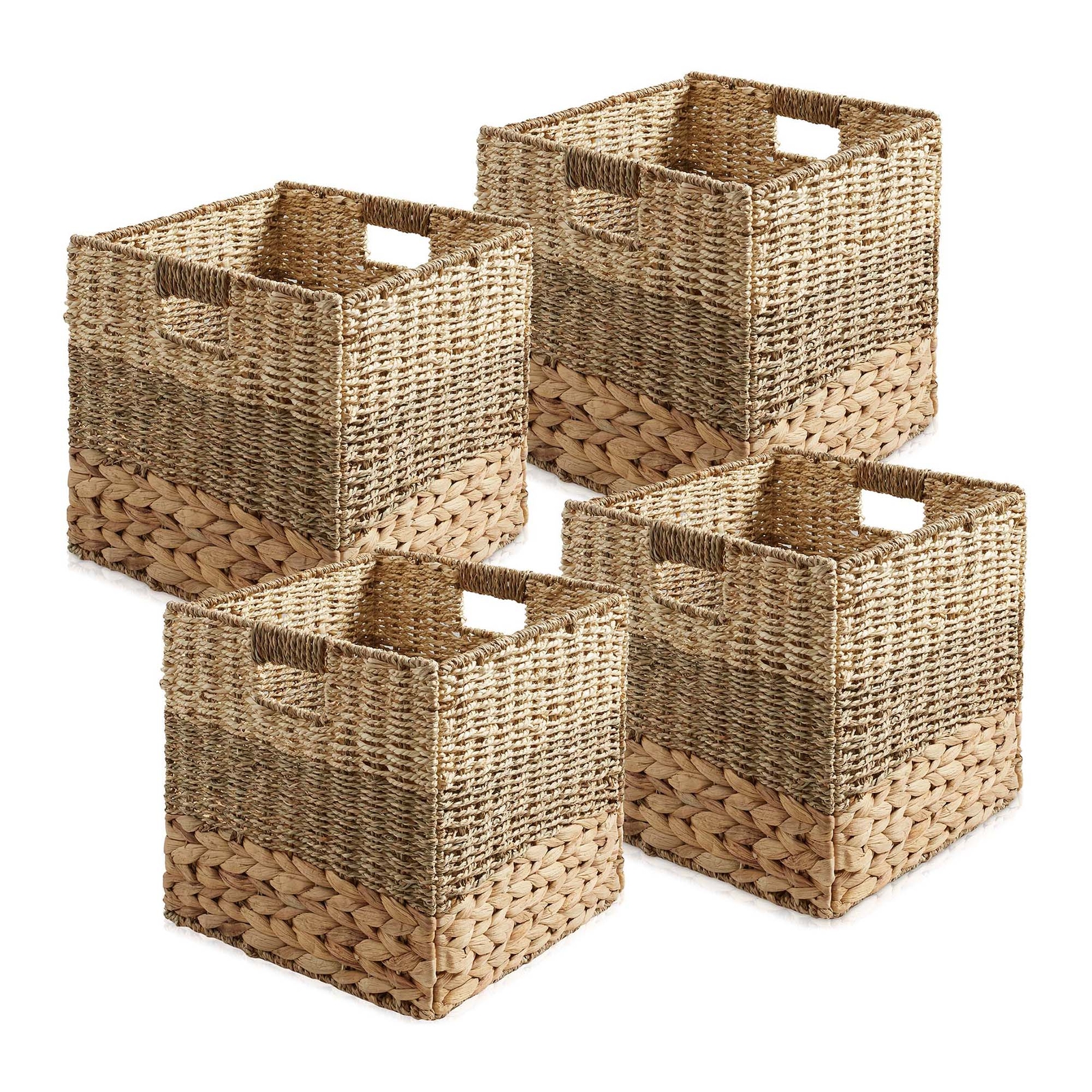 4pk 13" Mixed Weave Storage Cubes, Square Shelf Basket Bins, Natural Wicker gallery