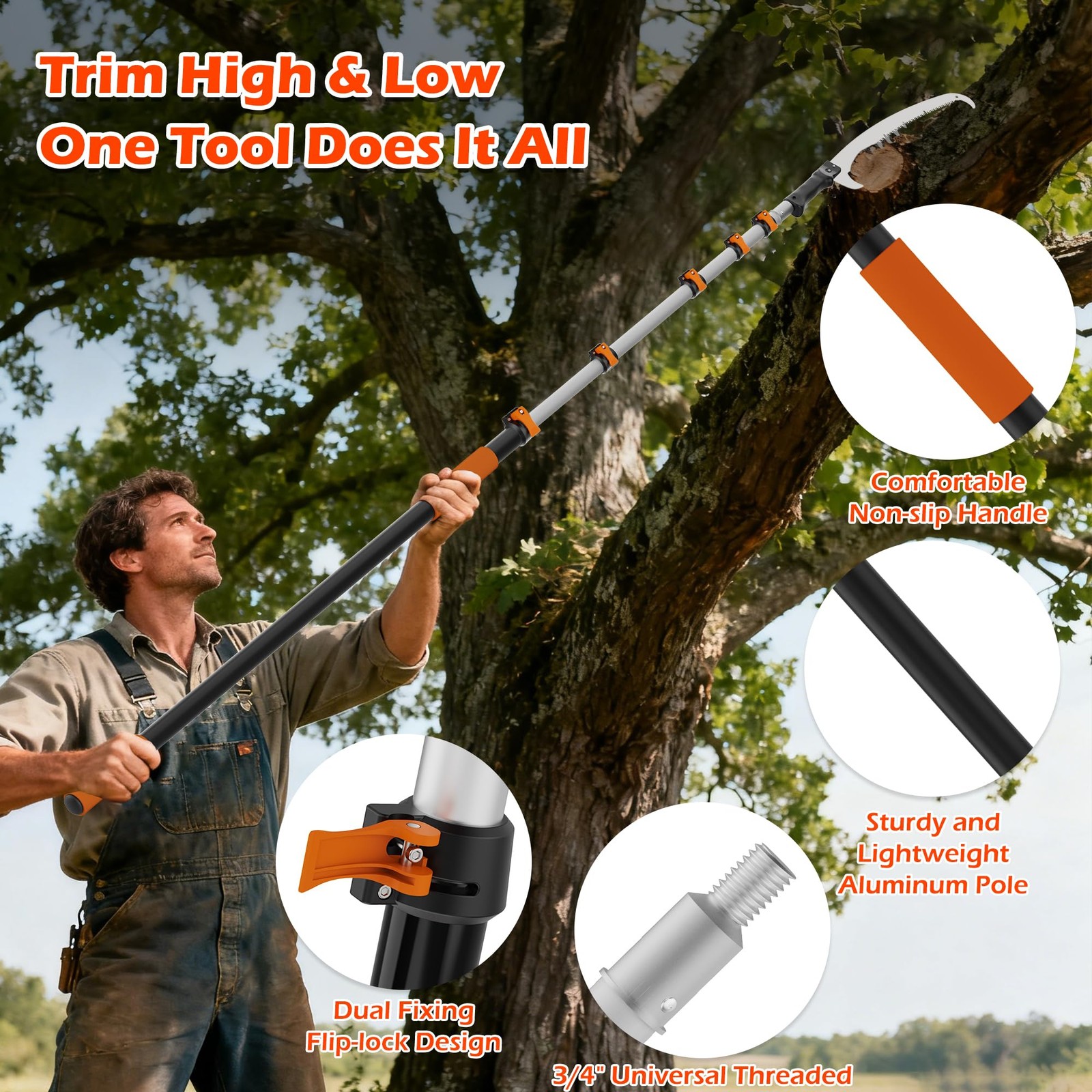 Pole Saw 24FT Telescoping Manual Tree Trimming Flip Lock Orange T7206 5-24FT gallery