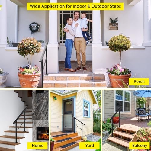 Handrails for Outdoor Steps, 3 Step Hand Rail Fit 2 or 3 Steps 3 steps Black gallery