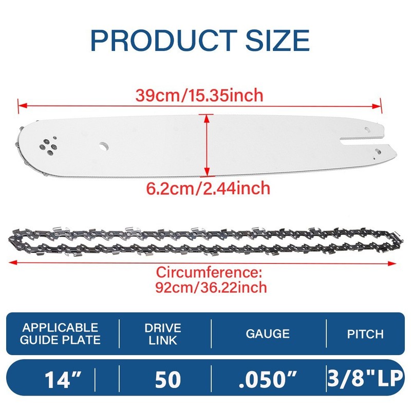 14 inch Replacement Chainsaw Guide Bar & Chain set 3/8"LP .050" 50DL Drive Links gallery