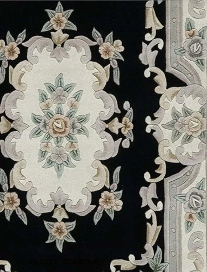 Black Wool Area Rug – Hand-Tufted Classic Floral for Elegant Hom Carpet gallery