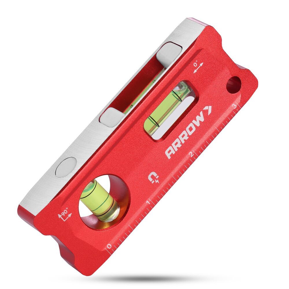 ARROW 4" Magnetic Torpedo Level Leveler Tool with 0°/90° Bubble SAE Metric Scale gallery