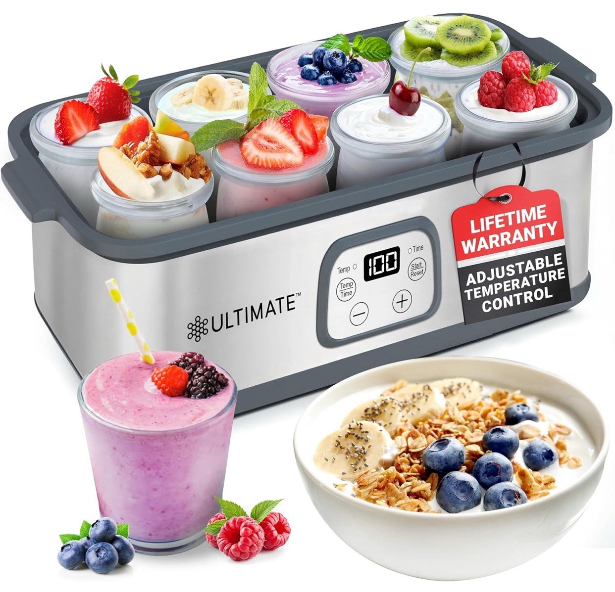 Ultimate Probiotic 8 Jars Yogurt Maker with Adjustable Temperature &Time Control gallery