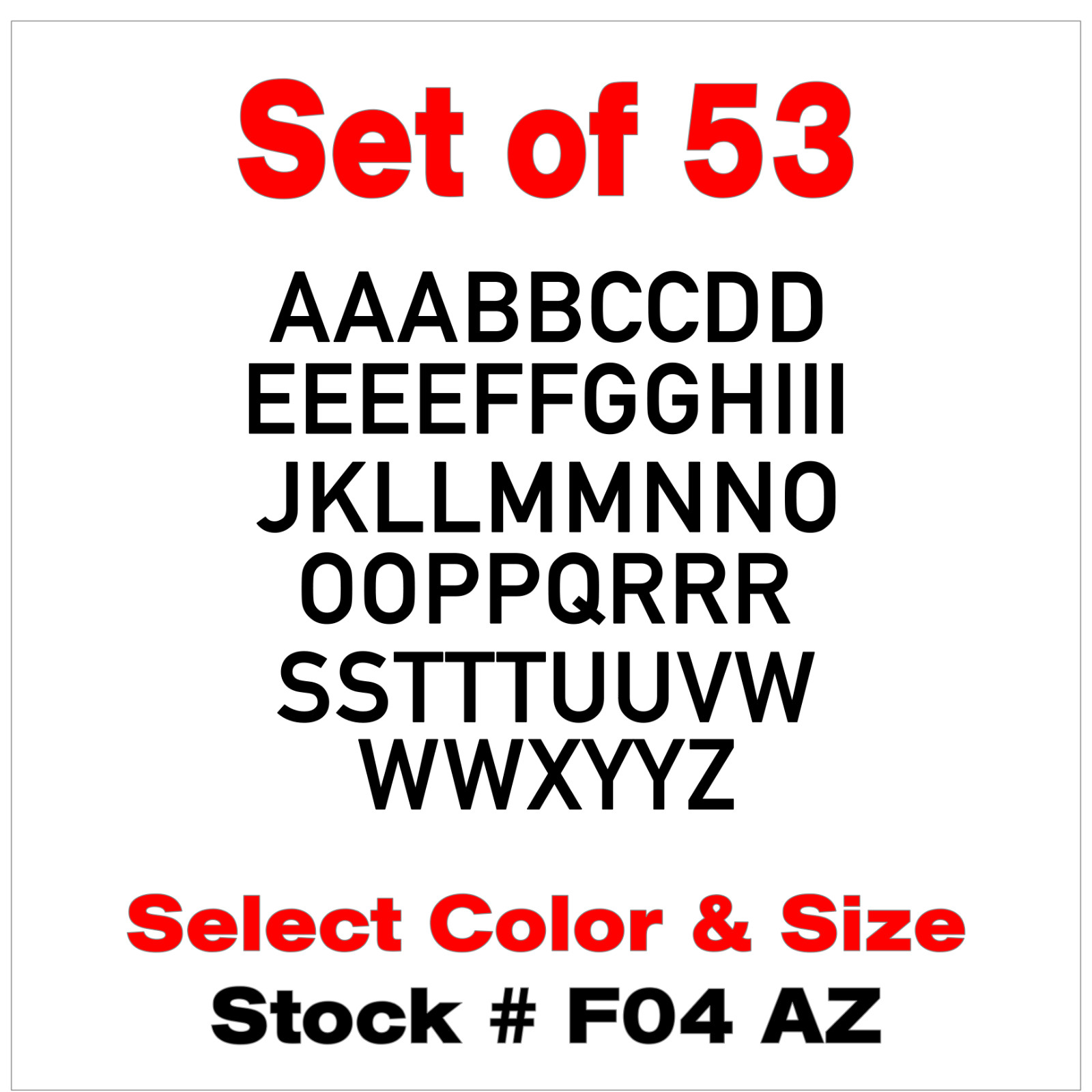 ABC LETTERS Vinyl Sticker Decals Outdoor Quality Many Uses Set of 53 STK#F04 AZ gallery
