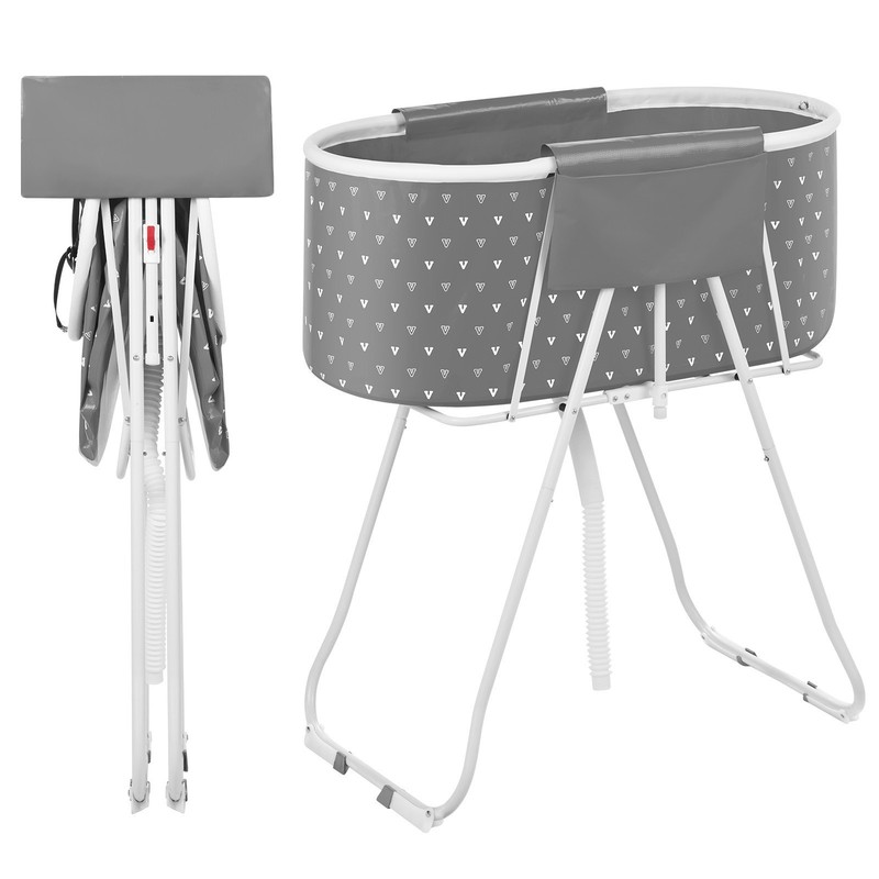 Portable Elevated Dog Bathtub, Foldable Pet Shower Station, Quick Drainage, Grey gallery