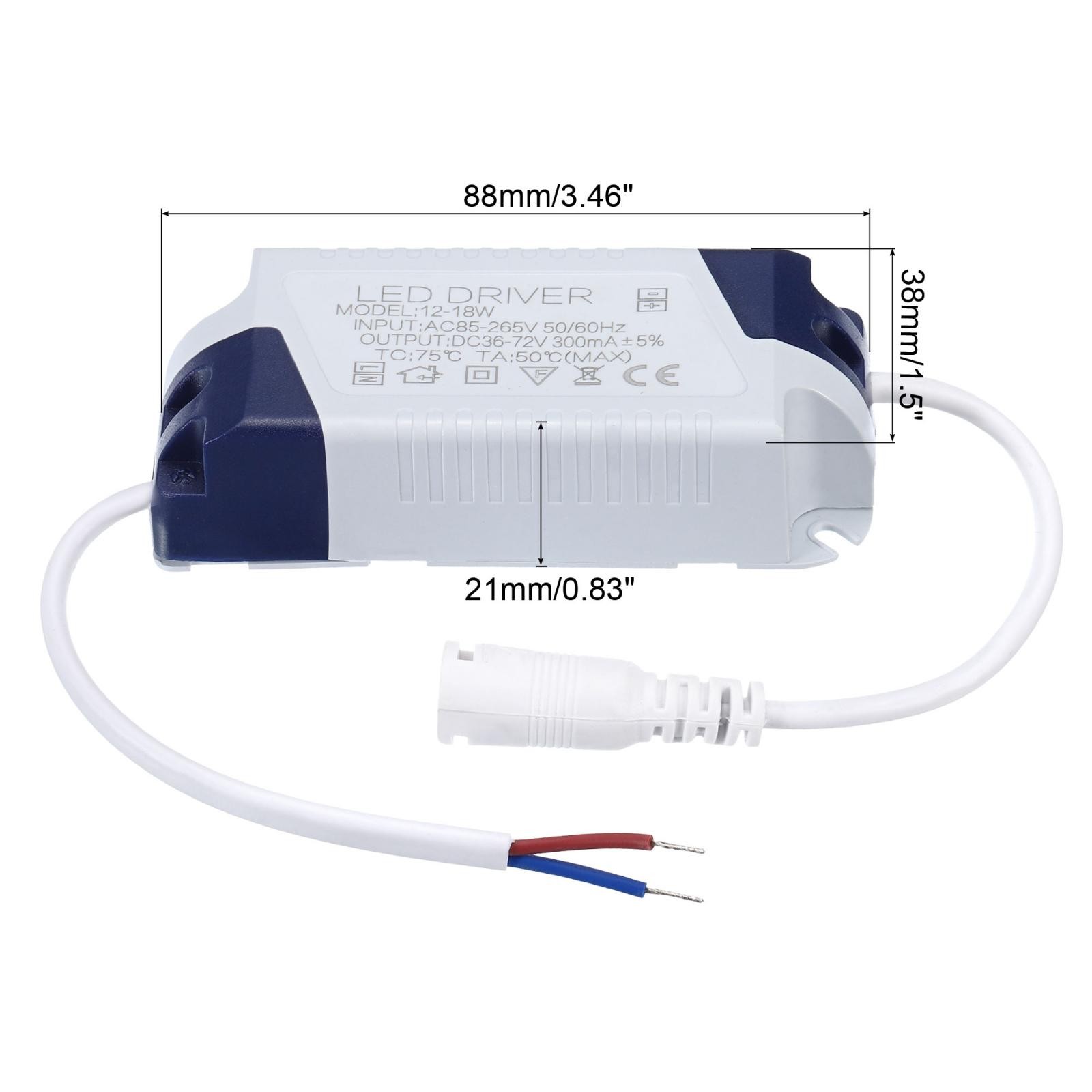 2Pcs 12-18W 300mA LED Driver AC 85-265V Output 36-72V DC Female Connectors gallery