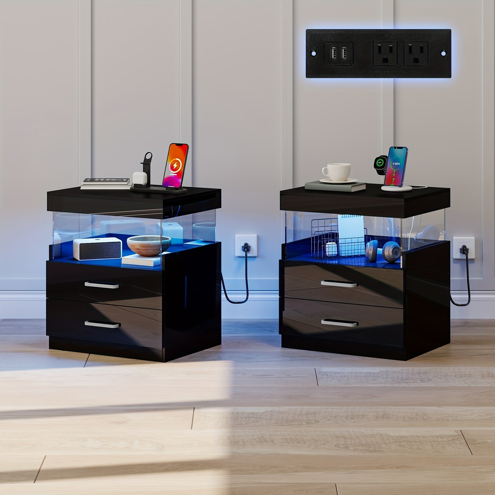 Nightstands with Adjustable LED Lights Set of 2 gallery