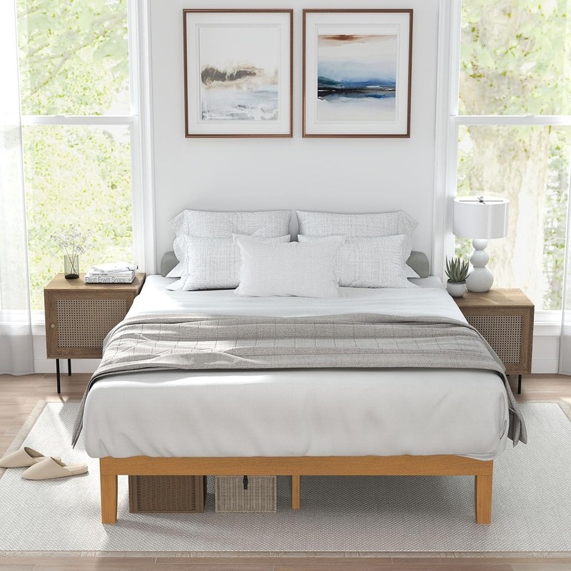 Solid Wood Bed Frame Wooden Platform Bed with Support Slats,Twin Full Queen King gallery