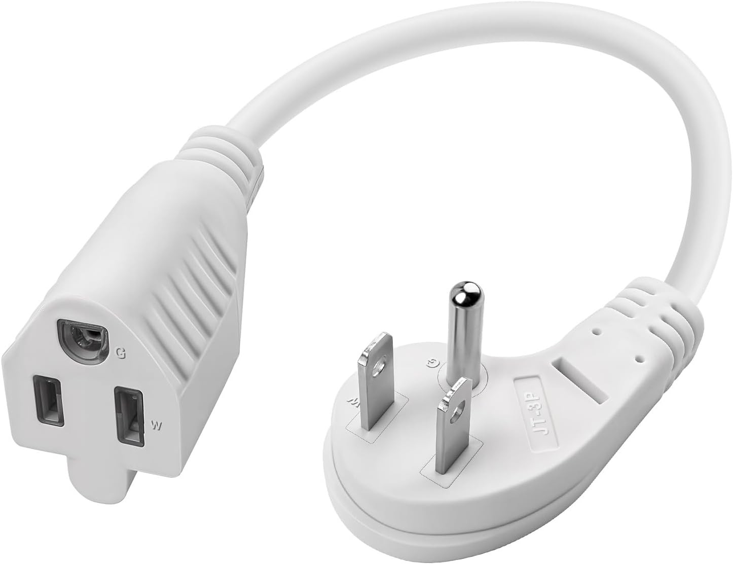 Short Flat Extension Cord - Low Profile Flat Wall Plug, 13A 3-Prong Grounded Whi gallery