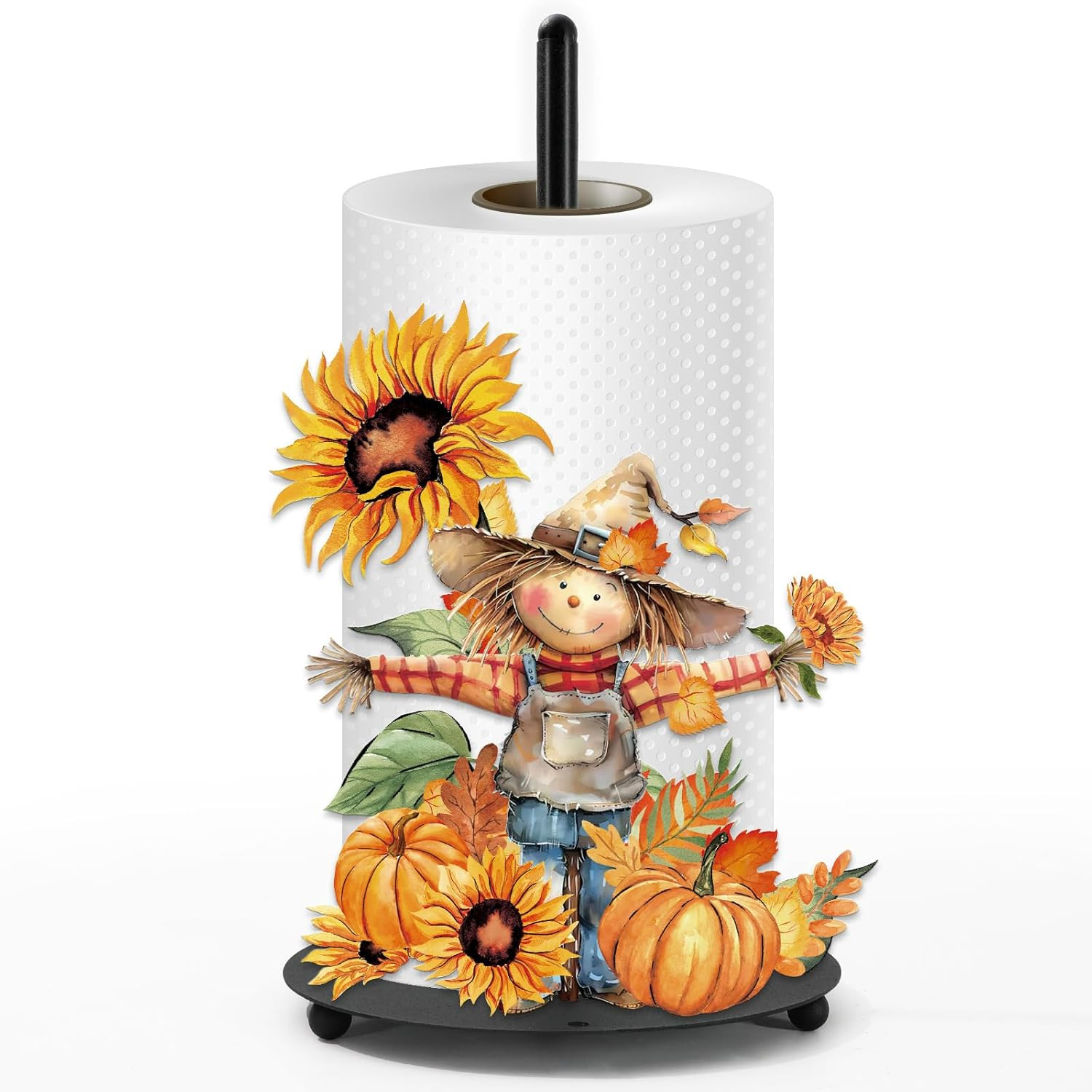 Fall Rustic Paper Towel Holder Metal Scarecrow Pumpkin Kitchen Counter Decor gallery