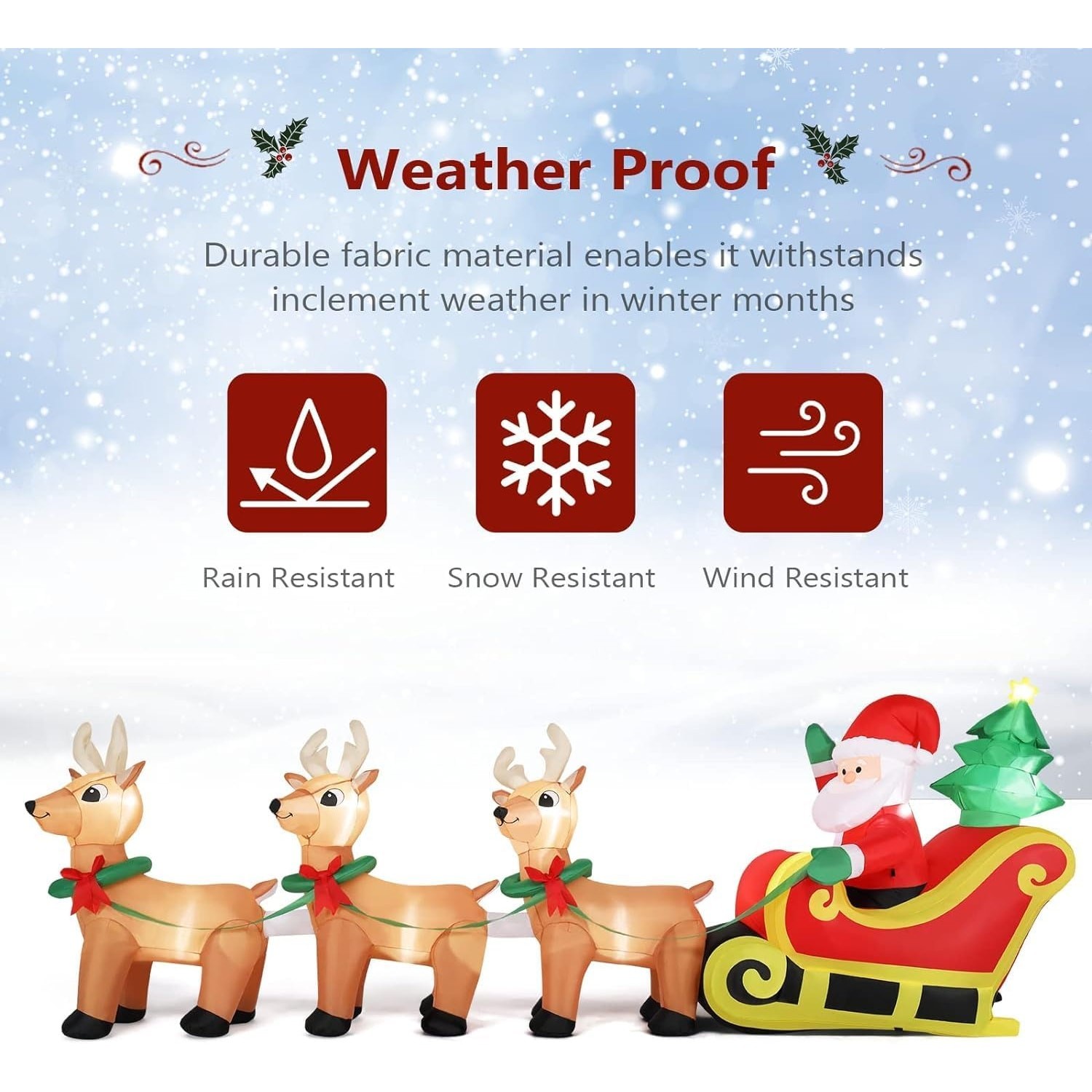 VINGLI 10FT Outdoor Inflatable Light-Up Christmas Decor; Santa Sleigh & Reindeer gallery