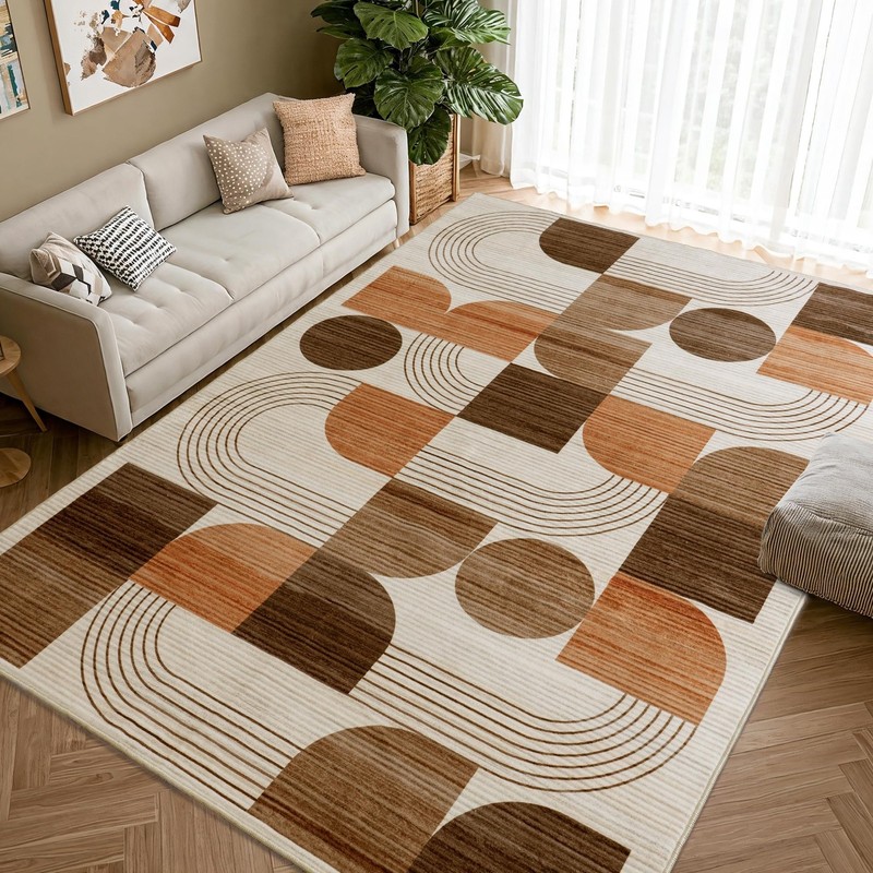 Large Machine Washable 5x7 Area Rug, Soft Modern Geometric Abstract Orange Ru... gallery