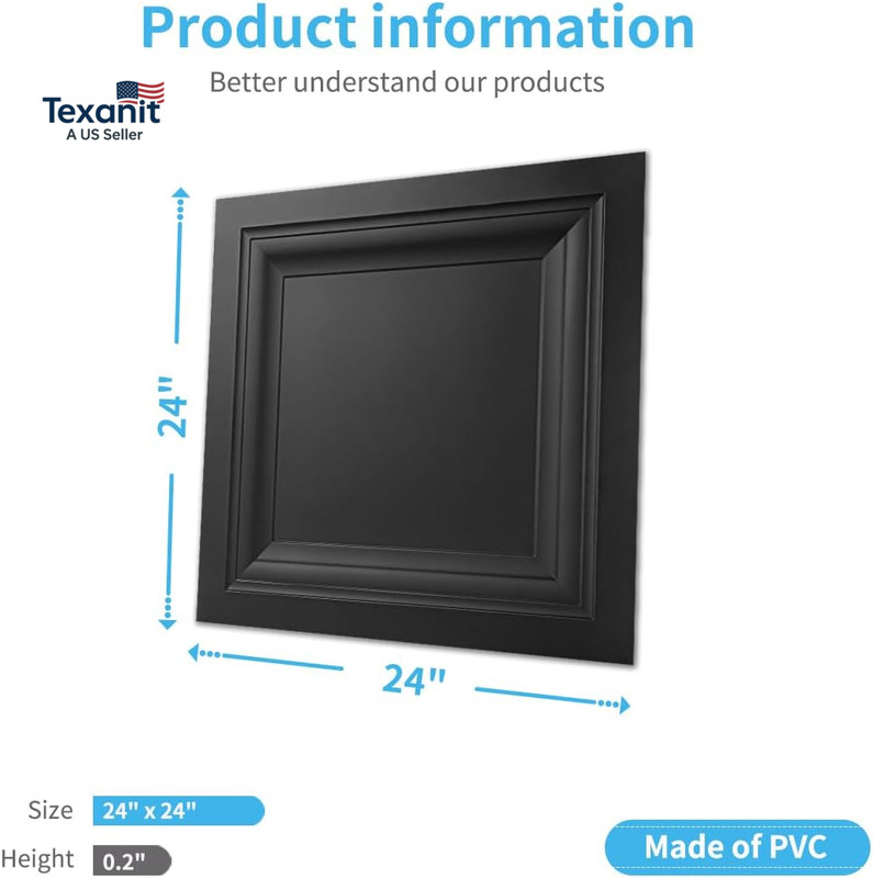24-Pack Square Drop Ceiling Tile 2Ft X 2Ft in Black, PVC Ceiling Panel 24 X 24In gallery