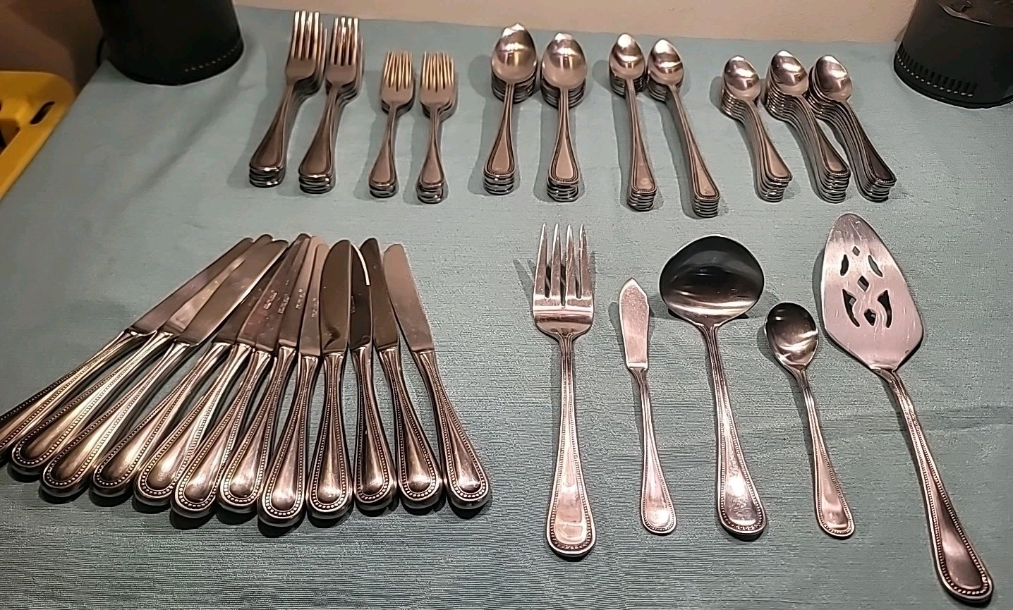87 pc OXFORD HALL Stratton Stainless Flatware Set Beaded Edge Crafted in Japan gallery