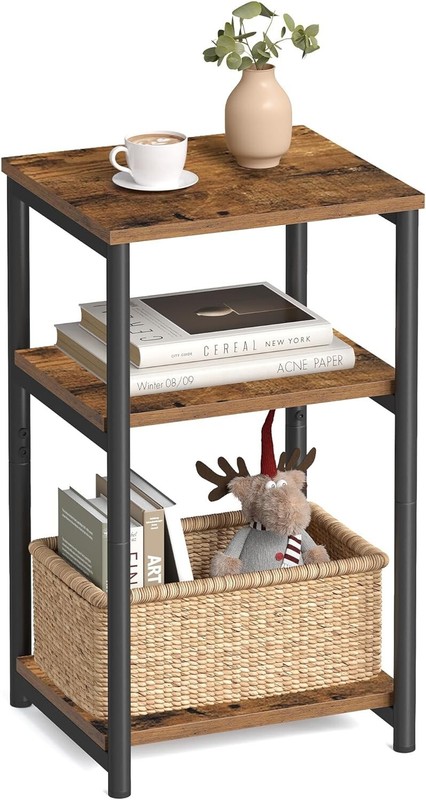 Compact 3-Shelf Side Table - Versatile Rustic Brown & Black Finish for Any Room gallery
