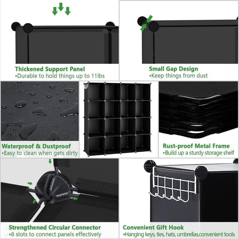 Functional 16-Cube Storage Unit - Black Plastic Organizer, Space-Saving Design gallery
