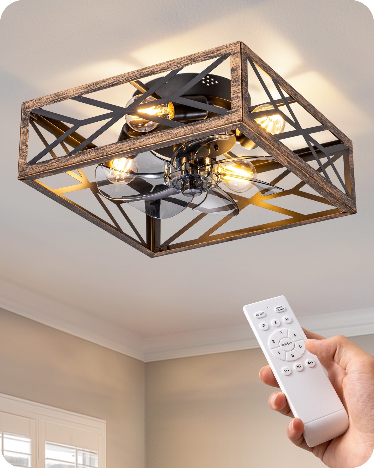 EDISHINE Caged Flush Mount Ceiling Fans with Lights and Remote, Dining Room gallery