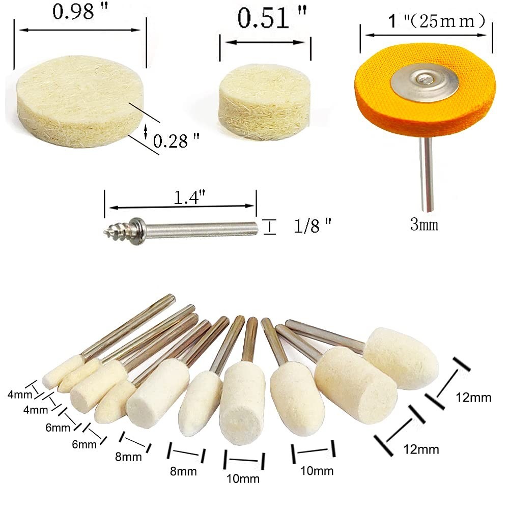 78 Pcs Polishing Buffing Wheel Set for Dremel Polishing Kit Felt Wool Cotton 1/8 gallery