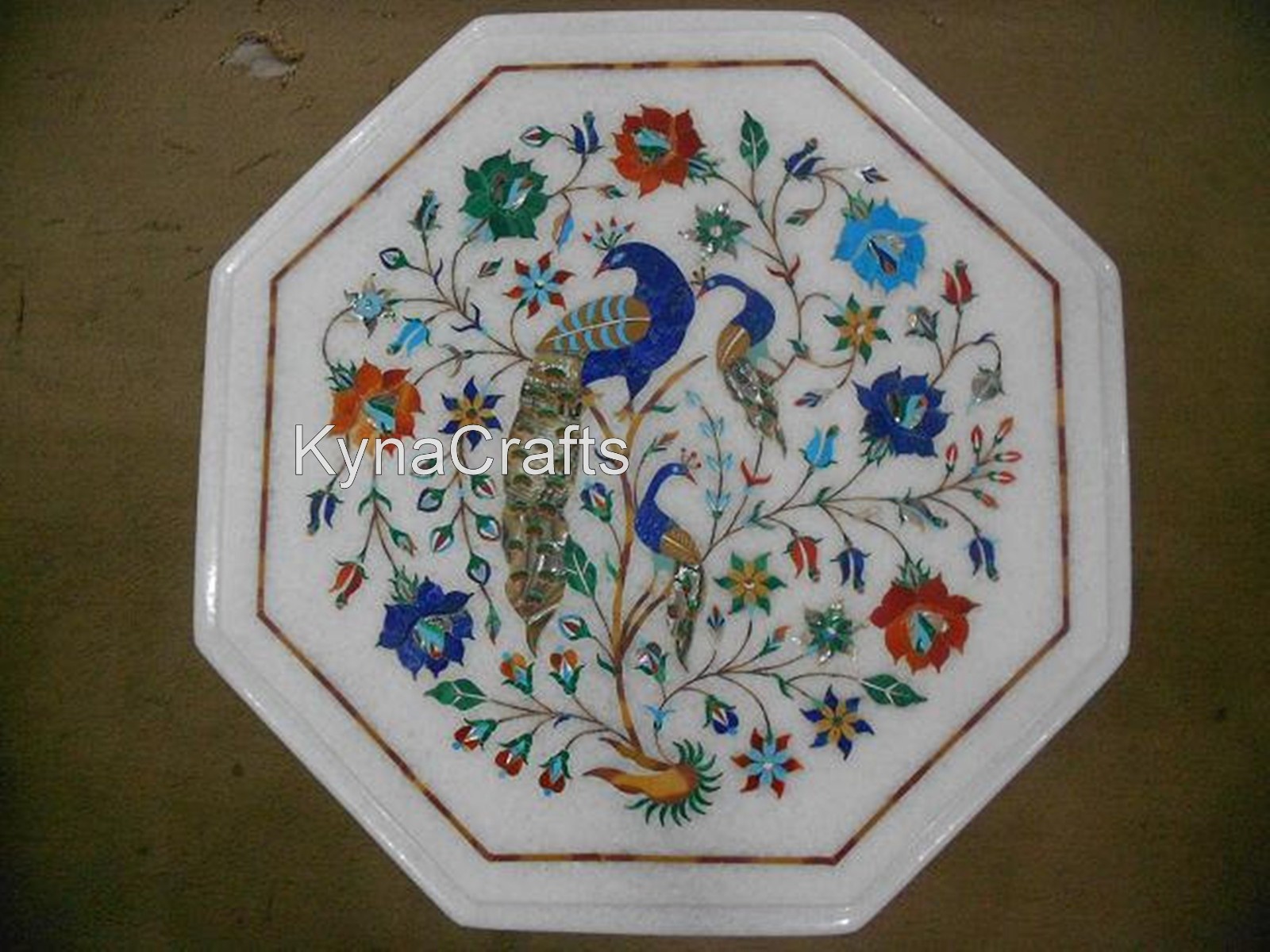 Peacock Art Inlay Table Top for Entryway Decor 12x12 Inches Marble Coffee Table gallery