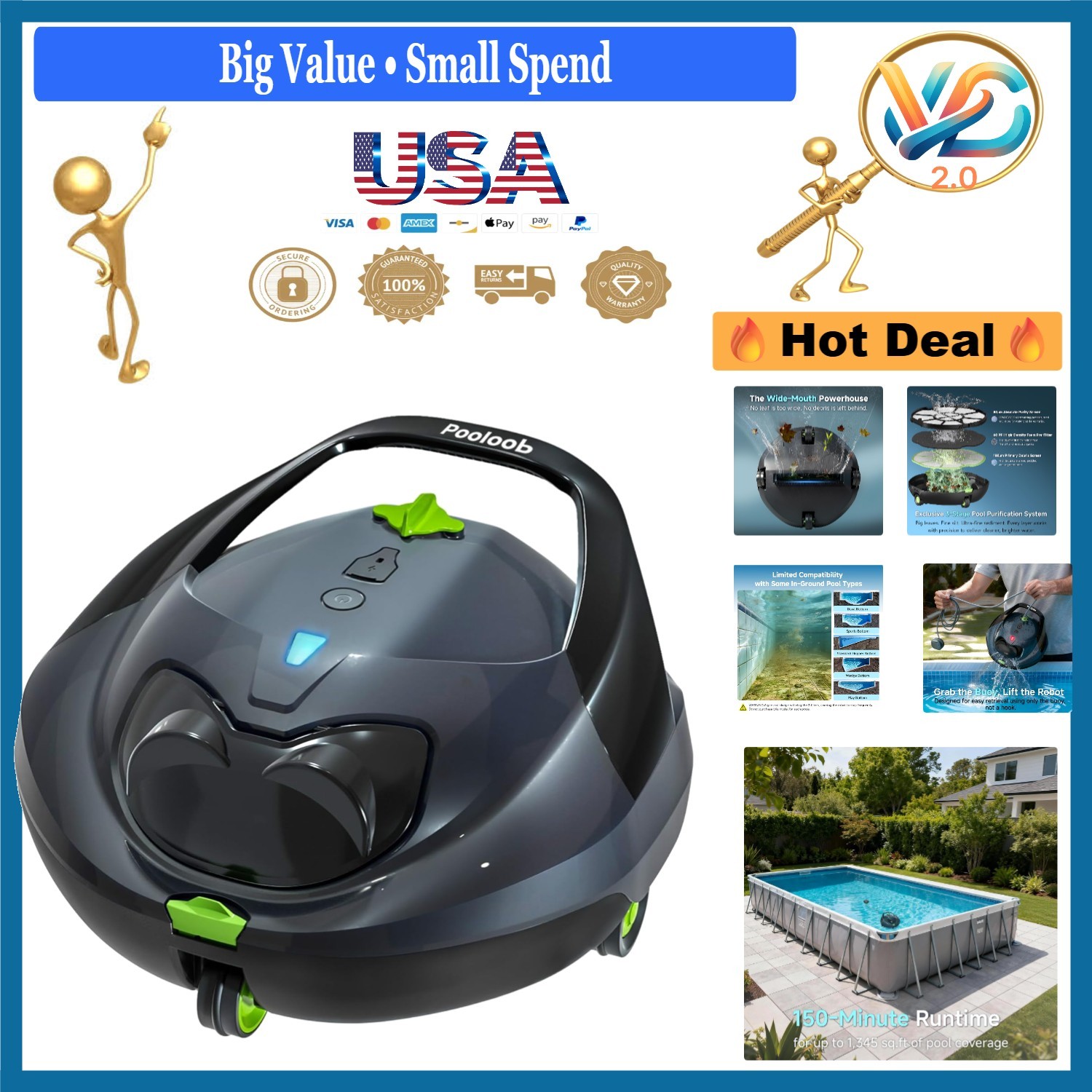 PF1 Cordless Robotic Pool Cleaner 150 Min Runtime 1345 Sq.Ft Deep Gray gallery