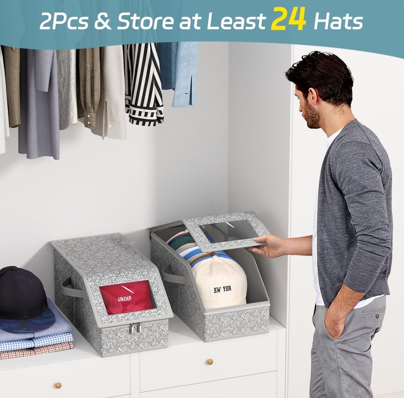 2 PCS Stackable Hat Storage for Baseball Caps, Holds up to 24 Caps Hat Organizer gallery
