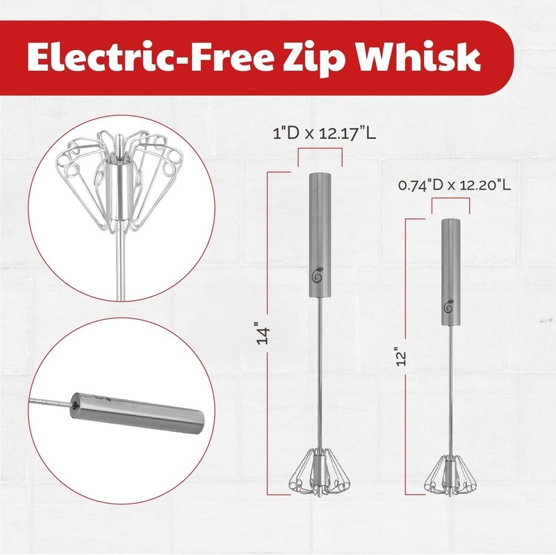 Effortless Mixing with Semi-Automatic Stainless Steel Whisk - 2 Sizes Available gallery