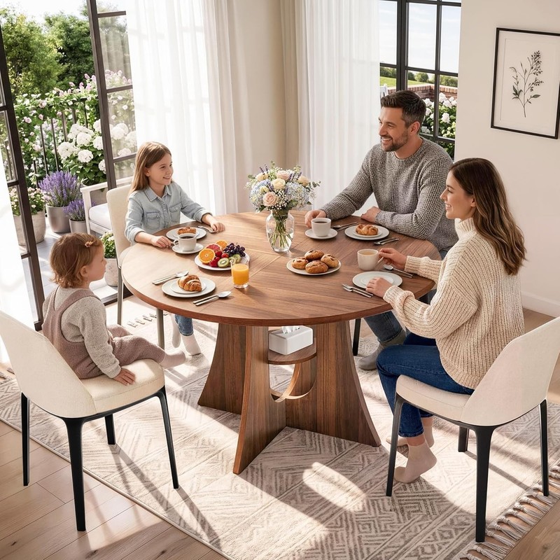 47" Round Dining Table for 4-6, Space-Saving Dining Room Table with Thick Tab... gallery
