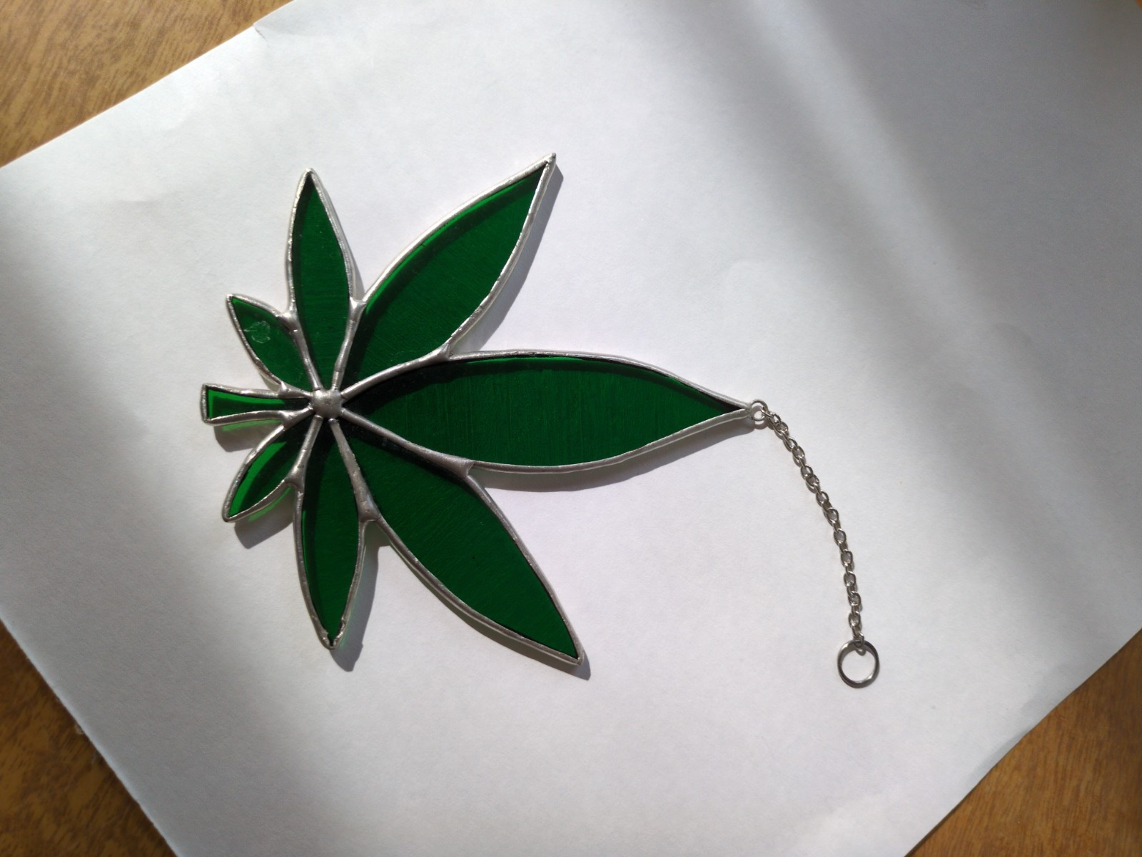 Handmade 4" Green Marijuana Leaf Stained Glass Suncatcher – Perfect Gift! gallery