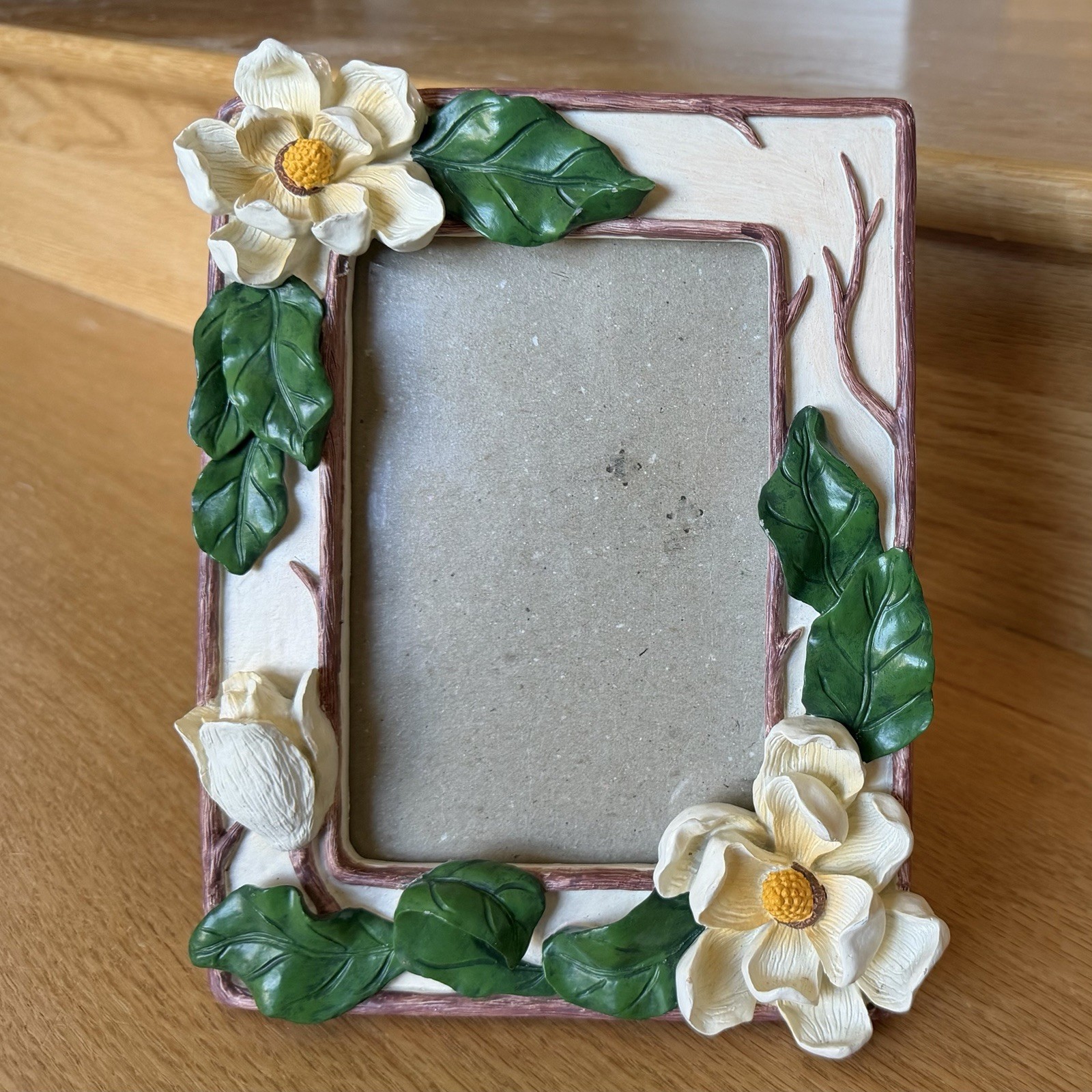 CBK Magnolia Picture Frame Flower 3D Resin 6.5x7” Fits 3.5x5” Photo Cottage gallery