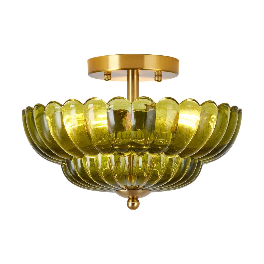 12" Semi Flush Mount Ceiling Light Green Flower Glass Fixture Entryway Kitchen